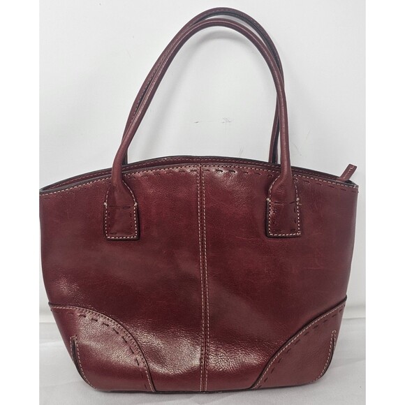 Vintage Fossil Red Leather Sedona Satchel Purse Handbag Double Handles Stitching - Picture 2 of 16